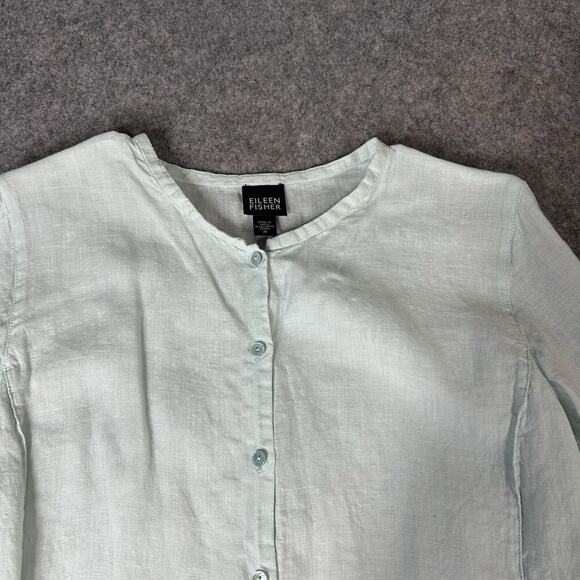 Eileen Fisher Tunic Top Womens Medium Irish Linen Green Lightweight Lagonlook - Picture 3 of 10